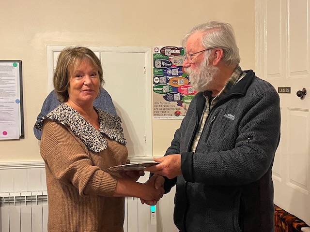 Janet Boardman receiving the Ladies League merit award
