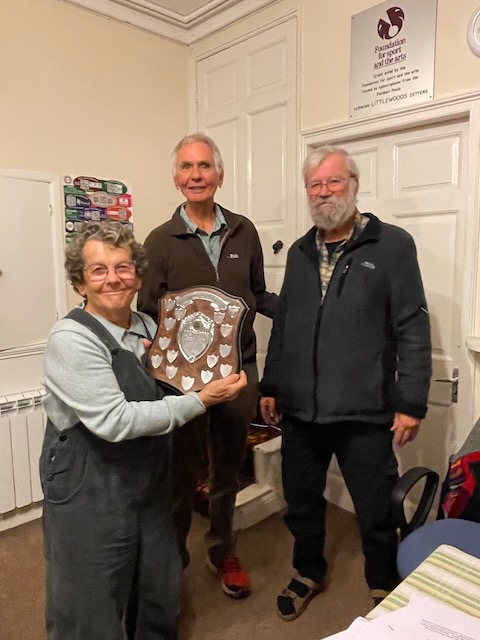 Peg Herrod and Graham Brandwood with the Drawn Pairs trophy