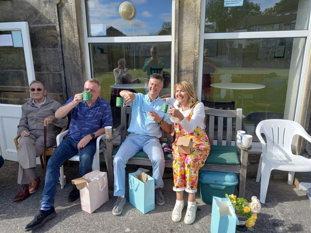 Celebration outside clubhouse